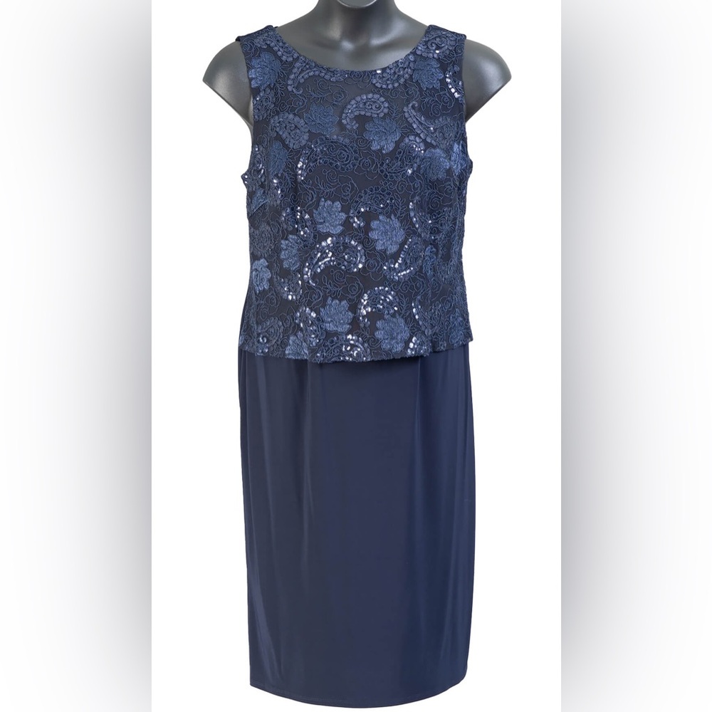 NWT Brianna Milay Navy Blue Sparkly Lace Dress Size 14